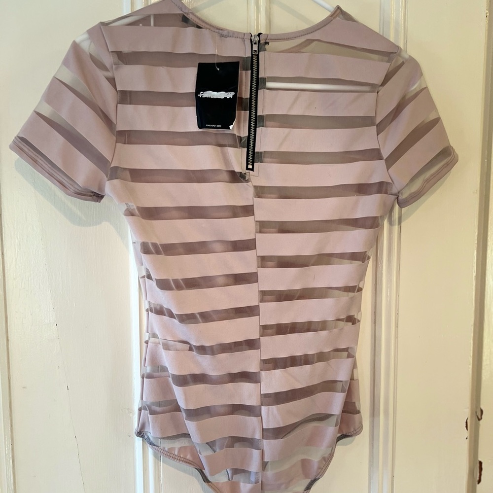 Sexy sheer/striped beige bodysuit. Small. NWT